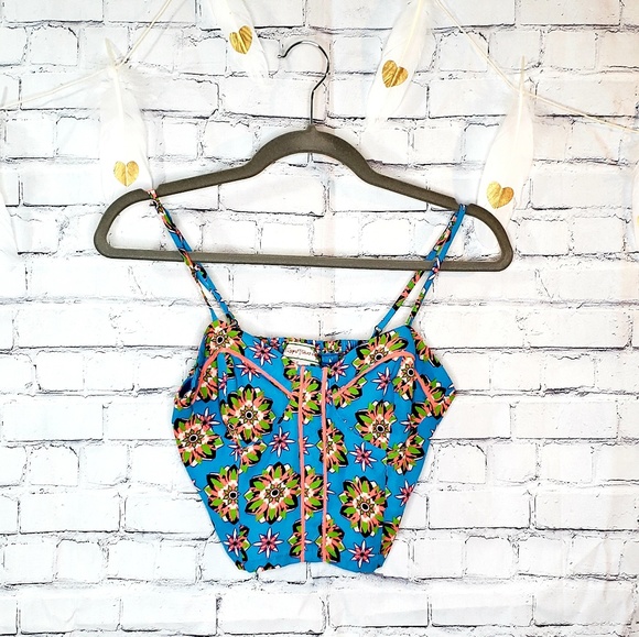Flying Tomato Tops - Flying Tomato Blue Floral Bustier Crop Top